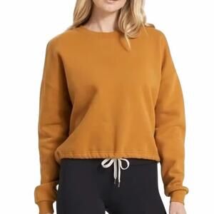 Vuori Restore Cropped Crew Pullover Sweatshirt Toffee XS Extra Small Drawstring